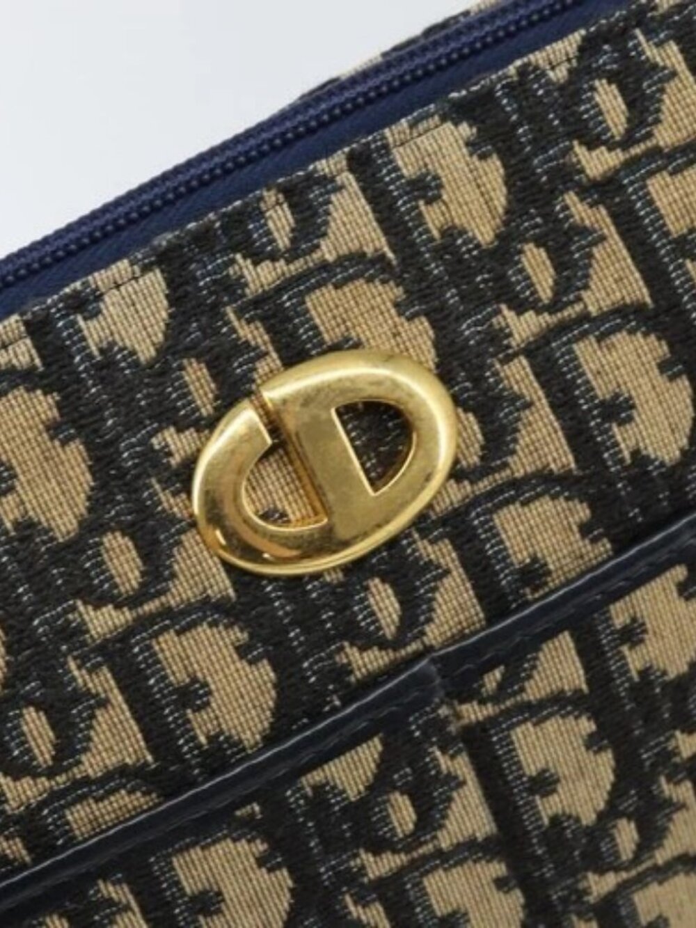 Christian Dior Trotter Canvas Shoulder Bag Navy Gold Auth 171117 - Picture 11 of 15